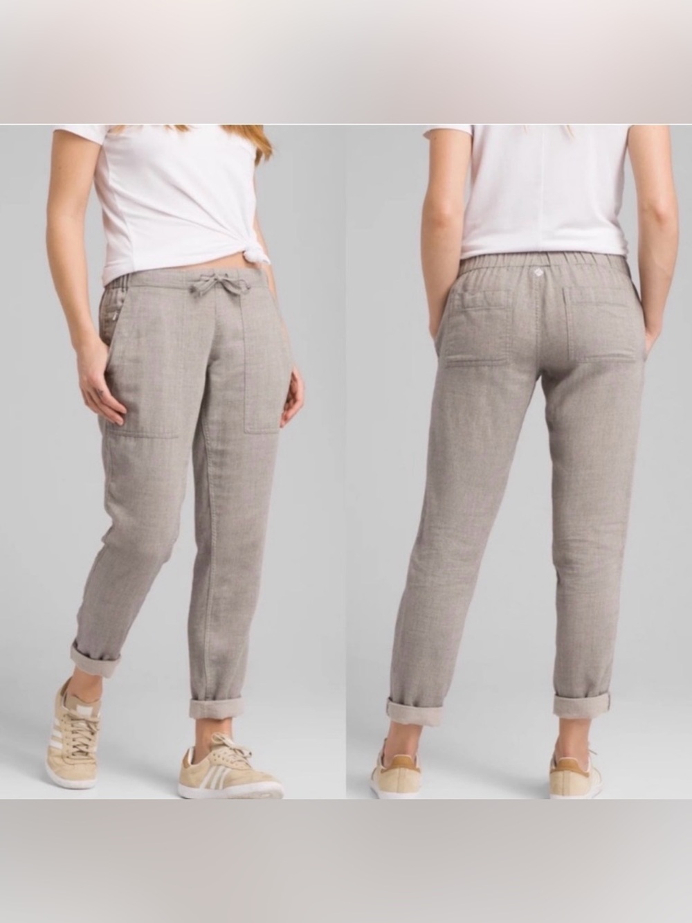 Prana Women's Soledad Pants Striped Lightweight Pull On Organic Cotton Gray S